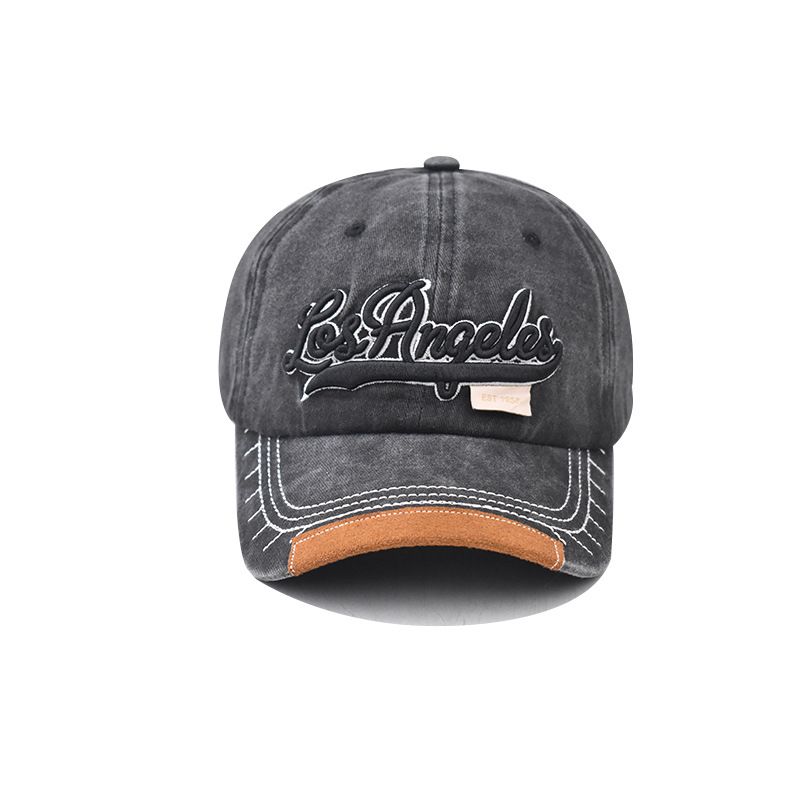 Cappello da baseball ricamato Los Angeles in cotone lavato, lavato per creare un vecchio berretto a becco d'anatra, cappello da sole_voghion.com