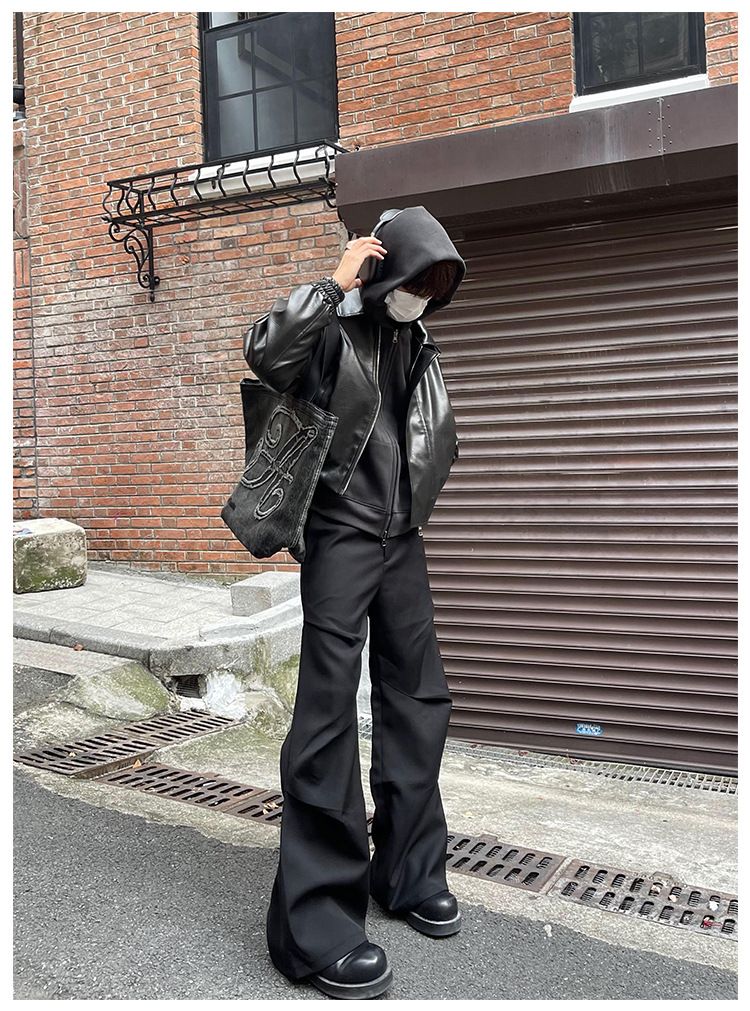 American Style Elastic Waist Loose-fit Casual Trousers 280gm Sensibility Ruffled Wide-leg Pants Men's Tuxedo Suit Pants_voghion.com