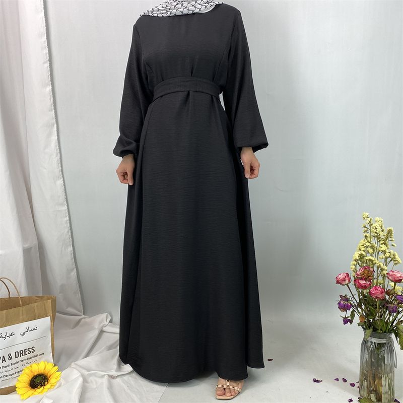 Elegantes muslimisches Abaya-Kleid – schlichtes, lockeres, langes Kleid (atmungsaktives Gewebe – perfekt für den Dubai-/Türkei-Stil)_voghion.com