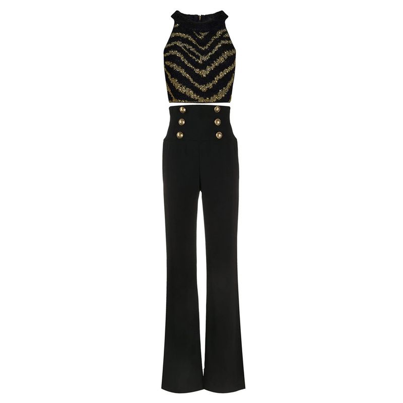 Women's Clothing Heavy iron drill vest black wide-leg pants temperament commuter high-waisted flared pants_voghion.com