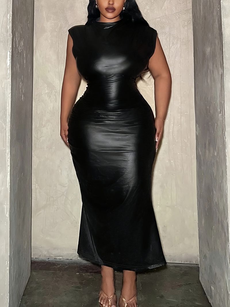 New Arrival Women's Plus Size Bodycon Dress Sleeveless Wrap Waist Midi Dress For Work & Party - Black (0XL-4XL)_voghion.com