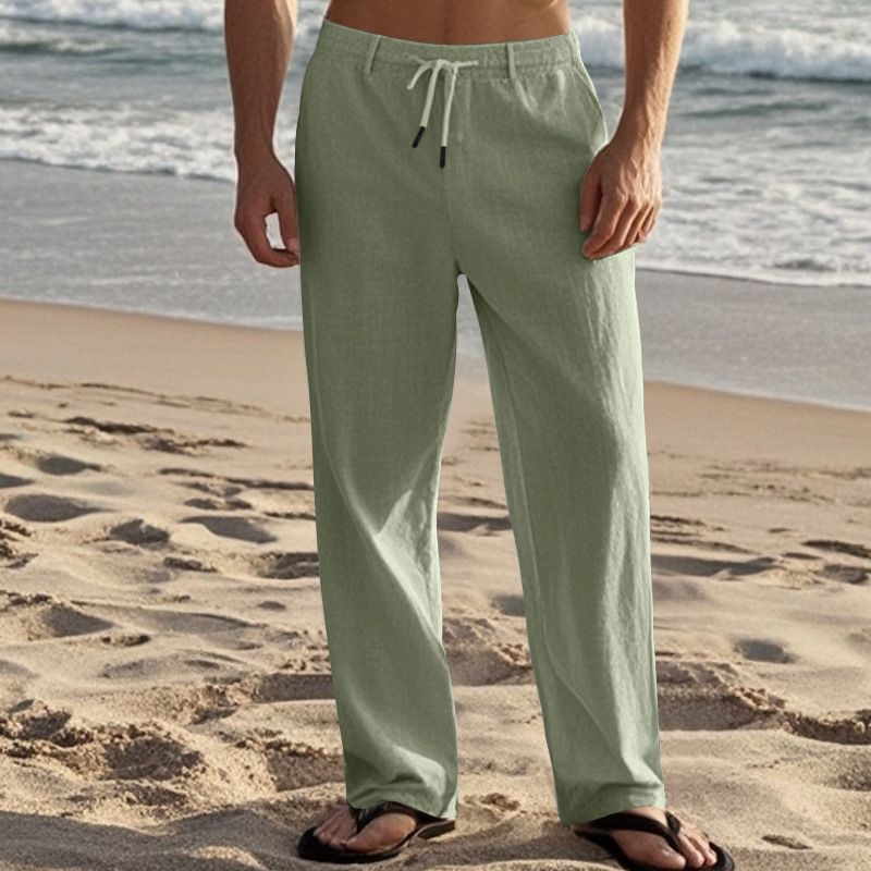 "Freizeithose aus Leinen für Herren - Atmungsaktive Sommerhose mit gerader Passform für Outdoor- und Strandkleidung (Weiß, Schwarz, Grau, Khaki, Armeegrün)"_voghion.com