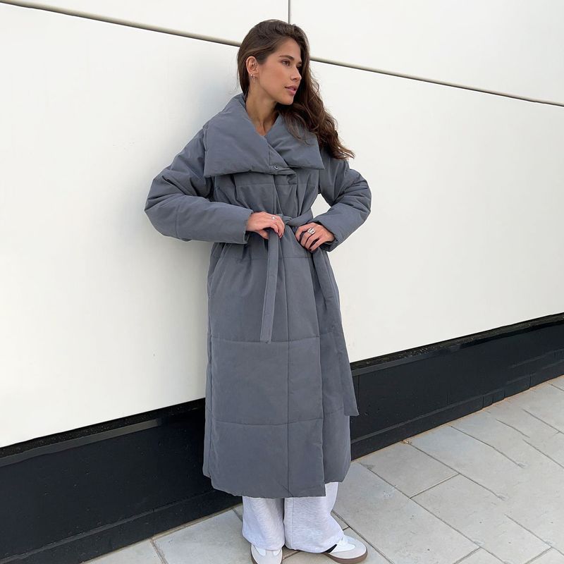 Giacca in cotone con colletto alto e fermaglio, stile nuovo, casual e caldo, lunga e invernale_voghion.com