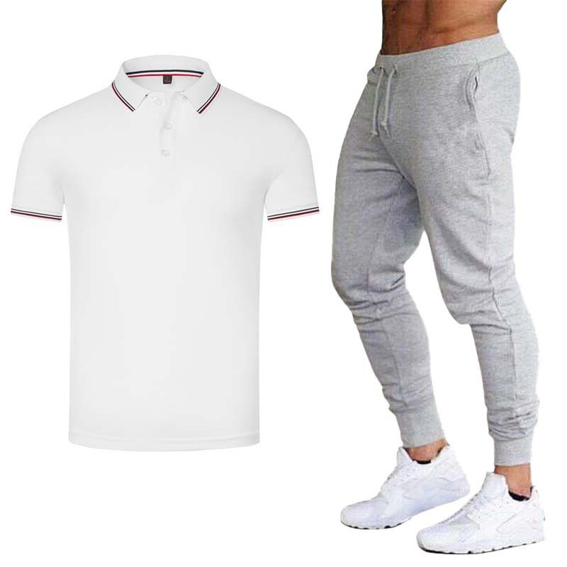 Herrkläder Sommar Pikétröja Lapel Kortärmad Företagsteam Arbetskläder Tryckt LOGO Reklam T-shirt Set_voghion.com