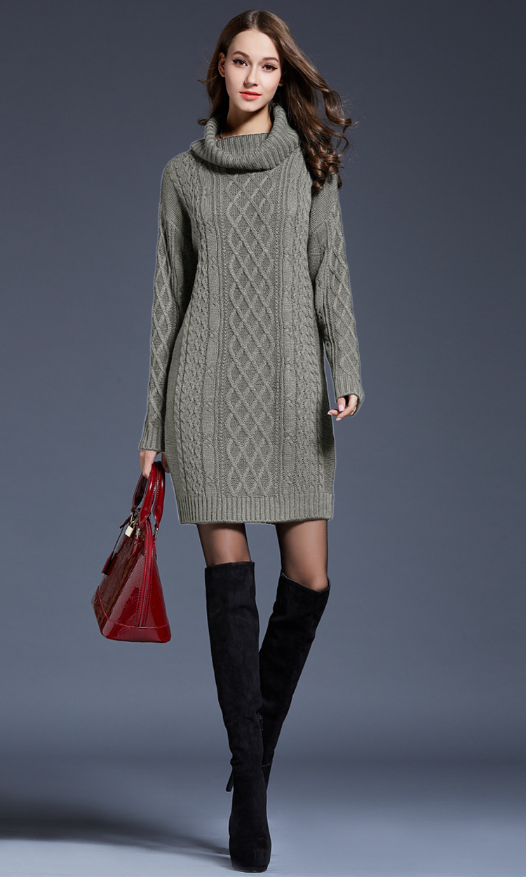 Suéter largo de cuello alto para mujer_voghion.com