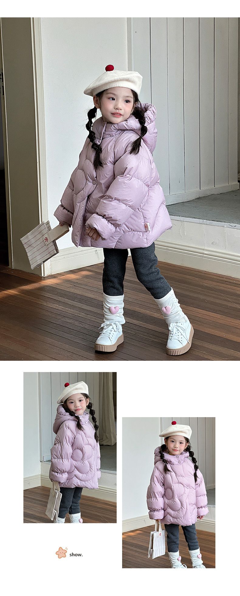 Winter Girls' Puffer Coat – 90% White Duck Down Jacket, Hooded Mid-Length Style, A-Class Safety (80-130cm, Soft-Touch Shell, Under 100g Fill)_voghion.com