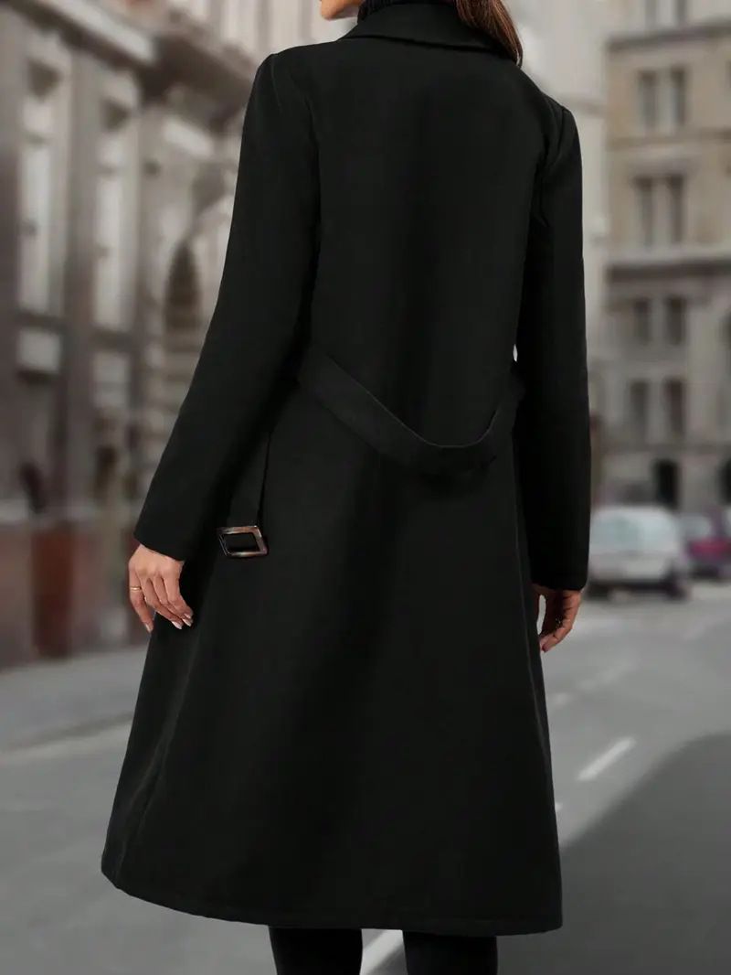Eleganter, zweireihiger Trenchcoat – Langer Damenmantel aus Wollmischung mit Gürtel, schmal geschnittener Mantel für Herbst/Winter_voghion.com