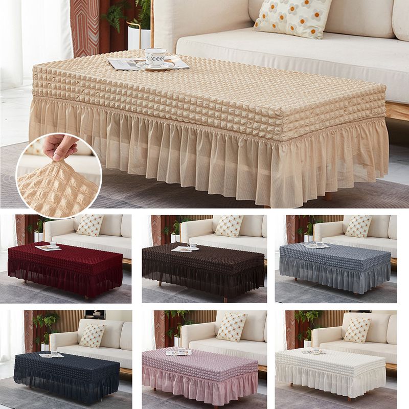 Nappe élastique élégante à ourlet à bulles – Anti-poussière, extensible, compatible avec les tables basses rectangulaires (120-150 cm x 55-85 cm)_voghion.com