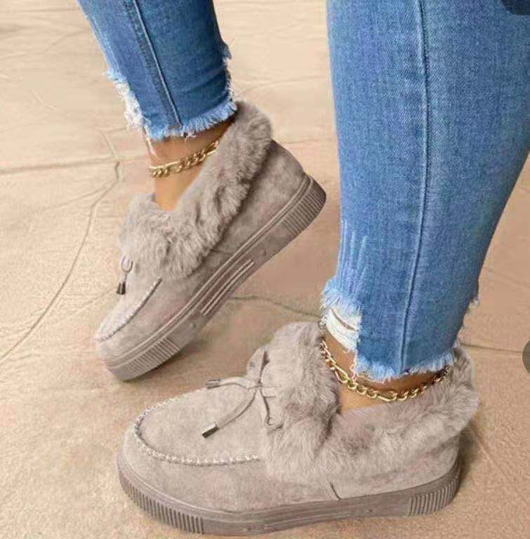 Damenschuhe aus Kotteng, Wanterschleife, waarm Schuhe, flaach, Plüschschuhe, Damenschuhe_voghion.com