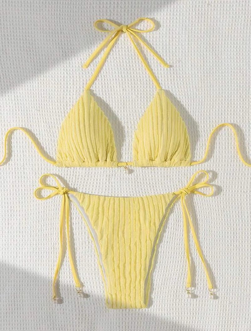 Abbigliamento da donna, nuovo costume da bagno bikini sexy con spacco, due pezzi, con coulisse e schiena scoperta_voghion.com