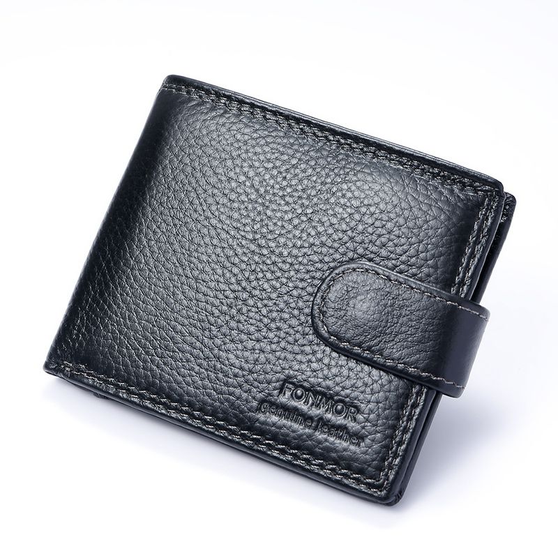 Portafoglio da uomo in vera pelle con grana litchi, con fibbia, stile retrò, porta carte pieghevole, con più scomparti per carte e porta monete._voghion.com