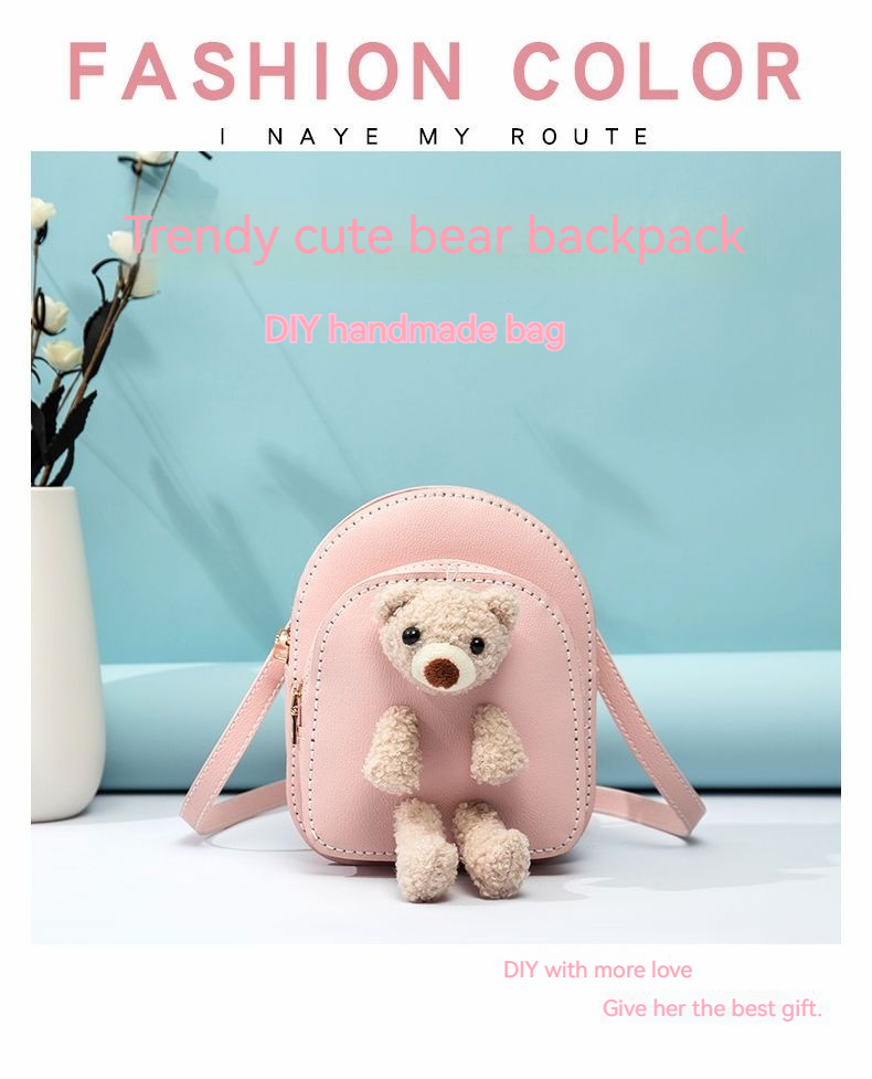 DIY Teddybär handgemachtes gewebtes weibliches selbstgemachtes Geschenk für Freundin, handgenähte Umhängetasche, Rucksack_voghion.com
