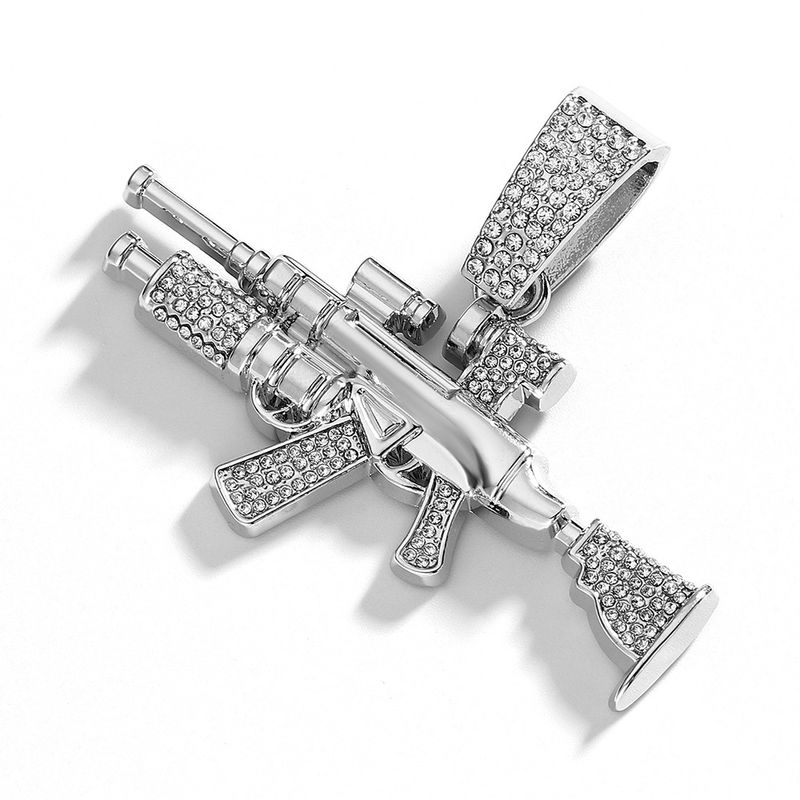 Vendita calda Intarsiato Stile Pistola Lega Simulazione AK Arma Modello Flash Diamante Gioielli Hip-hop Collana Uomo_voghion.com