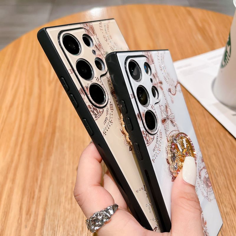 Glitter Bling Diamond 3D Ring Stand Holder Phone Case For Samsung Galaxy S23 S24 Ultra S22 S21 Lens All Inclusive Cover_voghion.com