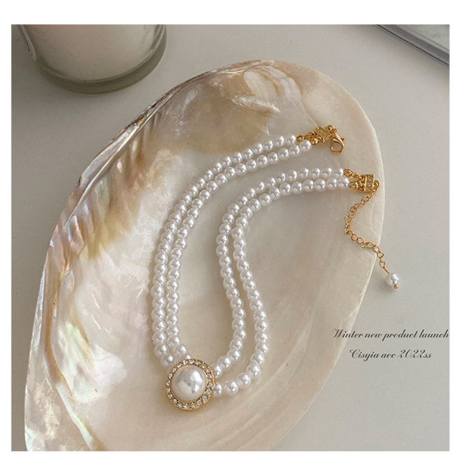 Dametilbehør Temperament Smykkesett Diamant dobbelt halskjedesett_voghion.com