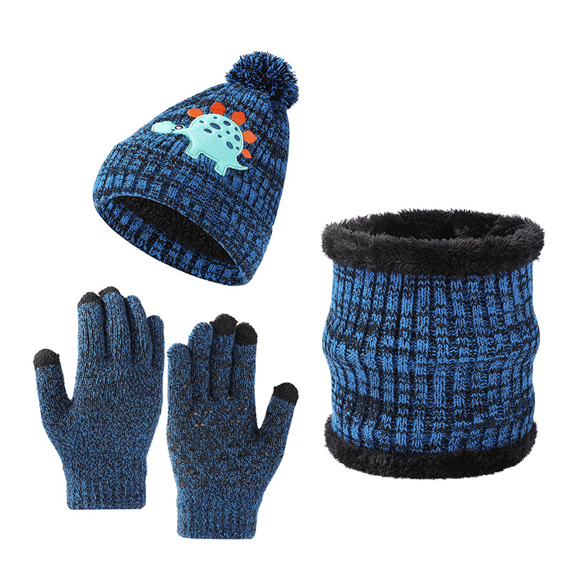TGOGO 1 Set Kids Winter Beanie Hats Snood Gloves Snood Snood Gloves 3 in 1 Thickening Soft Thermal Knitted Beanie Καπέλα Beanie με μοτίβο δεινοσαύρων Θερμότερα μαγικά γάντια λαιμού_voghion.com