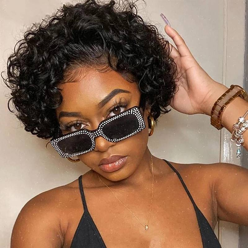 Braziliaanse Krullend Korte Pruiken Korte Pixie Cut Krullend Pruiken Voor Vrouwen 13*4*1 Kort Krullend Menselijk Haar pruiken 180% Dichtheid_voghion.com