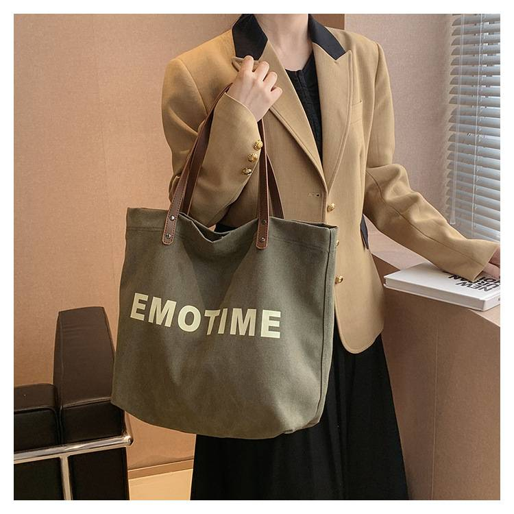 Casual canvas tas met grote capaciteit voor dames, nieuwe stijlvolle en veelzijdige handtas en schoudertas in Koreaanse stijl._voghion.com