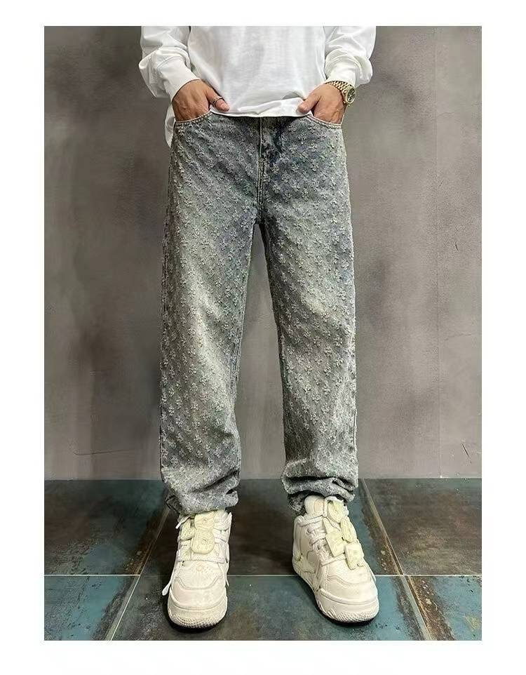 2024 American High Street Jeans Hommes Ample Droite Tendance Marque Ensemble Pantalon Polyvalent_voghion.com