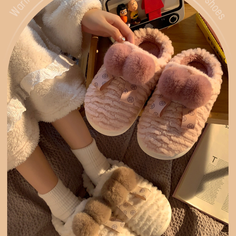 Autumn and winter cotton slippers female winter plush lovely home indoor non-slip warm floor simple cotton shoes_voghion.com