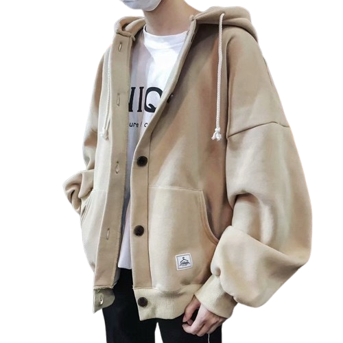 Herrenbekleidung Übergroßer Jugend-Cardigan mit Kapuzenpullover Lockere, verdickte Samtjacke_voghion.com