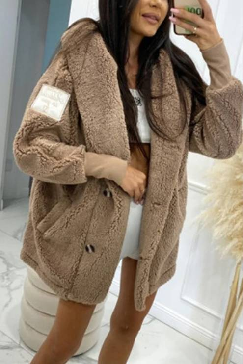 Dammekleeder Dammeplüschjacket mat Kapuzenmantel fir Fraen_voghion.com