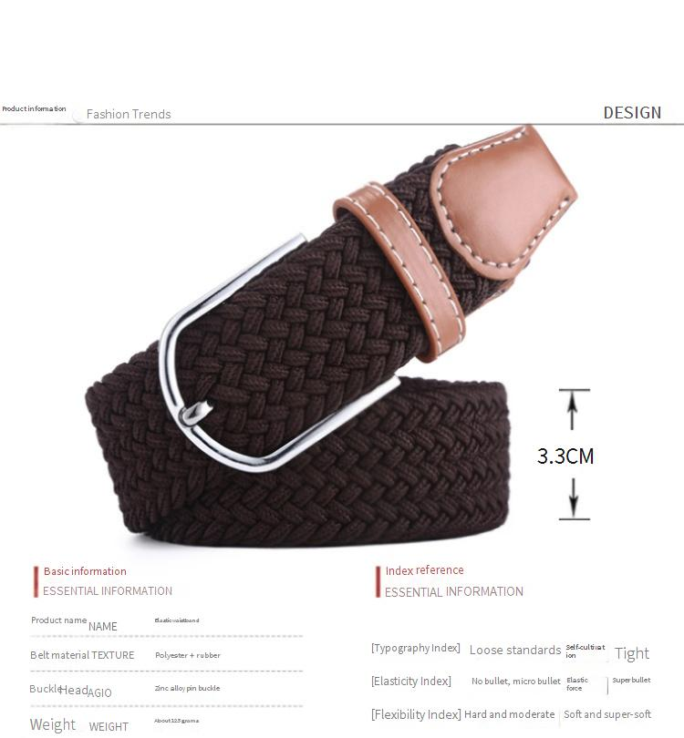 Populära herr- och dambälten Flerfärgade andningsbara vävda elastiska kanvasbälten med nålspänne och elastiskt casualbyxbälte_voghion.com