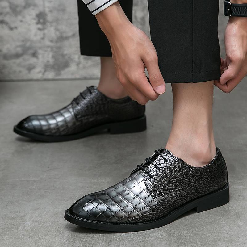 Men's Fashion Men's Shoes New Black Business Derby Shoes Lace-up Genuine Leather British Brown Banquet Dress Wedding Leather Shoes_voghion.com