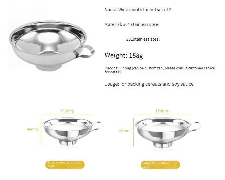 Trichter aus Edelstahl mit breiter Öffnung, multifunktional, Ölleck, Weinleck, Getreideleck, Haushaltsverpackung, Sojabohnenpaste, Kimchi, Trichter mit großem Durchmesser_voghion.com