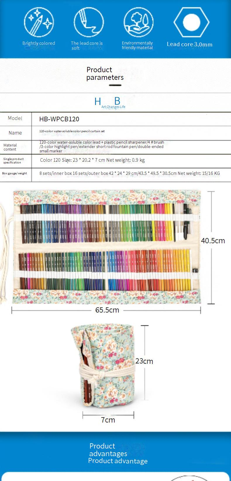 120-Color Watercolor Pencils Set, Professional Art Drawing Pencils With Roll-Up Case, Portable Painting Tools For Artists, Students & Hobbyists_voghion.com