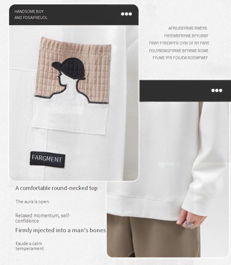 Men's Drop-Shoulder Crewneck Sweatshirt – Trendy Patch Pocket Long Sleeve Tee (M-4XL, Oversized Fit, 60% Cotton, 250GSM, Casual Streetwear Essential)_voghion.com