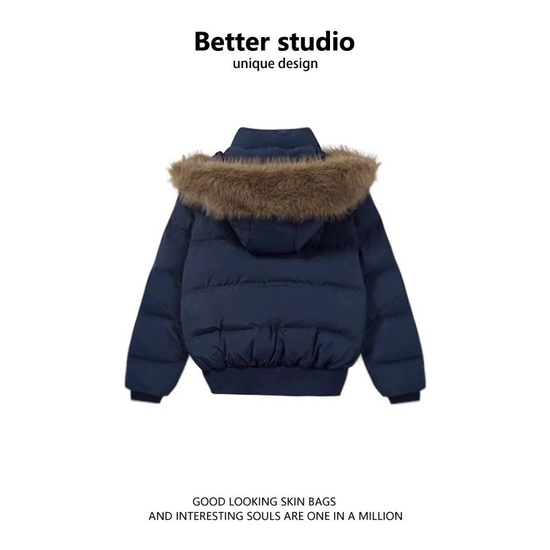 Winterjacke für Mädchen mit abnehmbarer Kunstpelzkapuze – Warmer und stylischer kurzer Puffermantel (Marineblau, ab 8 Jahren, ab 140 cm)_voghion.com