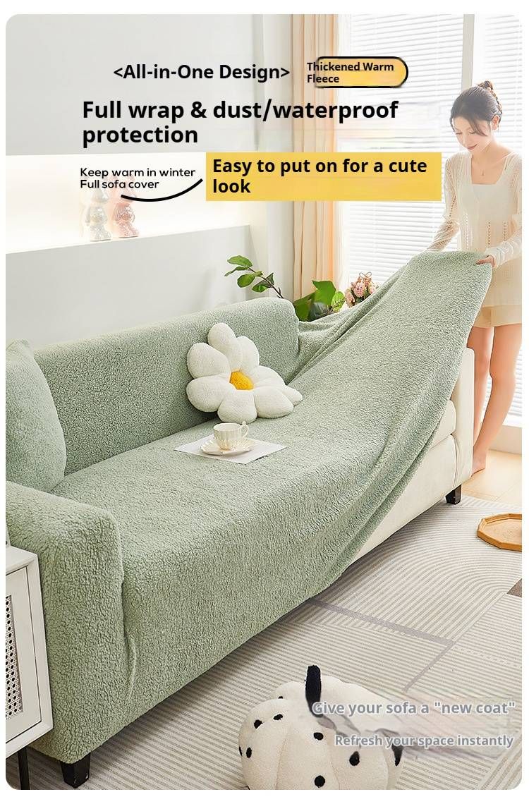 Copridivano elasticizzato in pile ultra morbido Cloud – Vestibilità universale, morbido e resistente ai graffi di gatto, colori moderni e solidi (verde matcha/bianco crema/grigio chiaro)_voghion.com