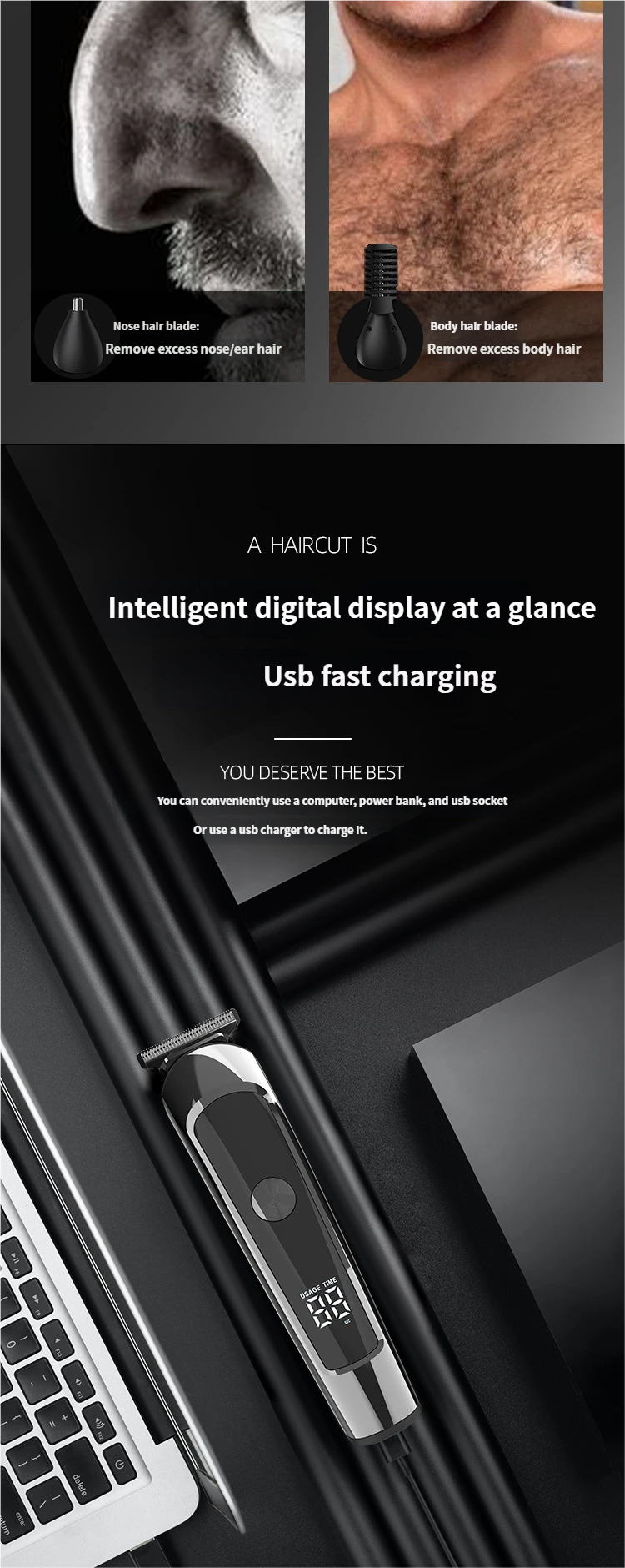 Household Hair Clipper, Multi-functional Oil Head Engraving, Water Washing, Digital Display, High-power Silent Hair Salon Electric Clipper_voghion.com