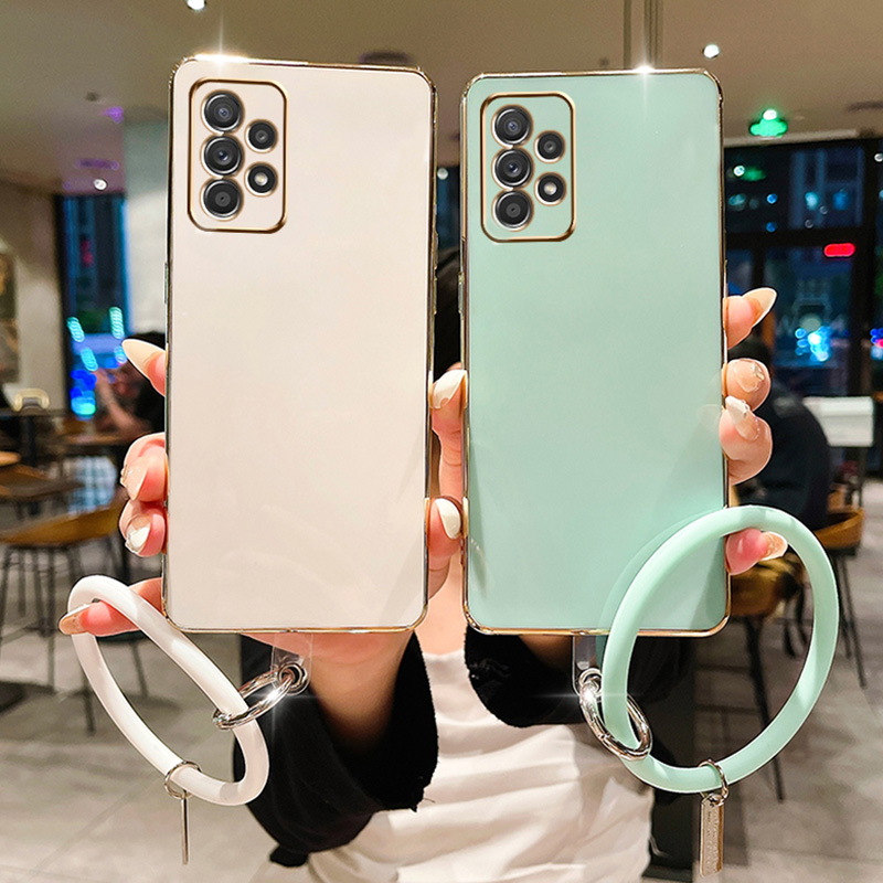 Plating Case For Samsung A34 A54 A53 A32 A33 A22 A13 4G 5G A12 A73 A25 A31 A21S A14 Wristband Bracelet Soft Silicone_voghion.com