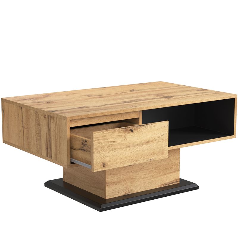 Table basse en bois avec tiroir caché, compartiment de rangement ouvert et espace de rangement arrière, rangement double face pour salon ou bureau, table de canapé grande capacité_voghion.com