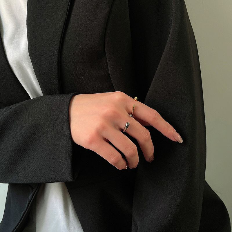 Anello da donna con goccia d'acqua, anello regolabile in acciaio inossidabile, anello con croce lucida e apertura a goccia._voghion.com