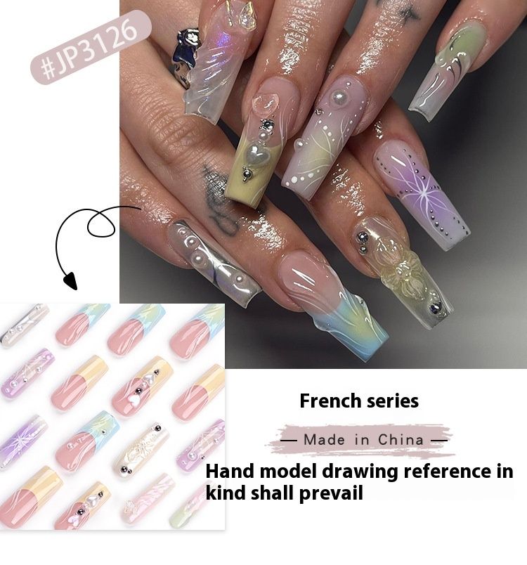 Französisch 3D Bunte Tragen Nagel Patch Großhandel Halo Gefärbt Y2K Schmetterling Quadrat Nagel Verbesserung Kreuz Grenze Heißer Verkauf Nagel Patch_voghion.com