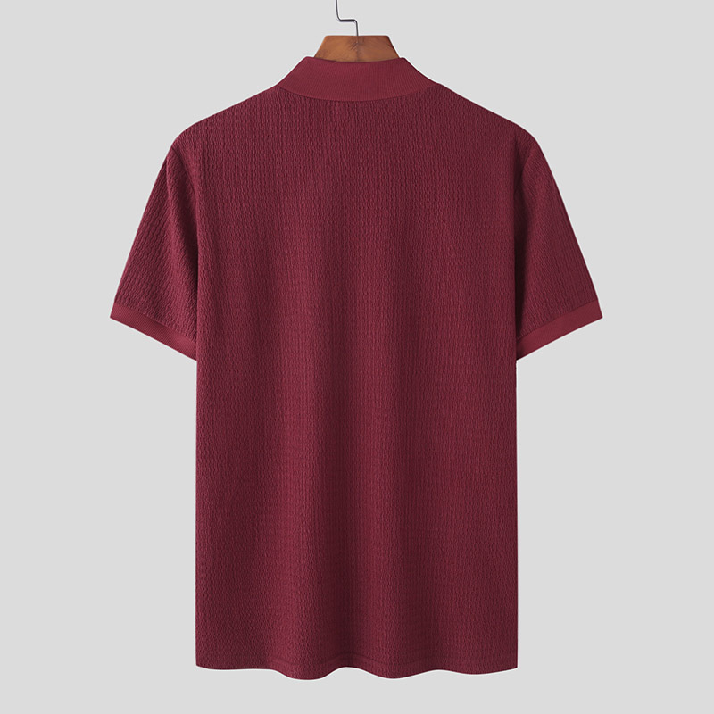 2023 sommer Neue Casual Einfache Gestrickte Unten Hemd für männer Hohe Kragen Wasser Welle Einfarbig T-shirt_voghion.com