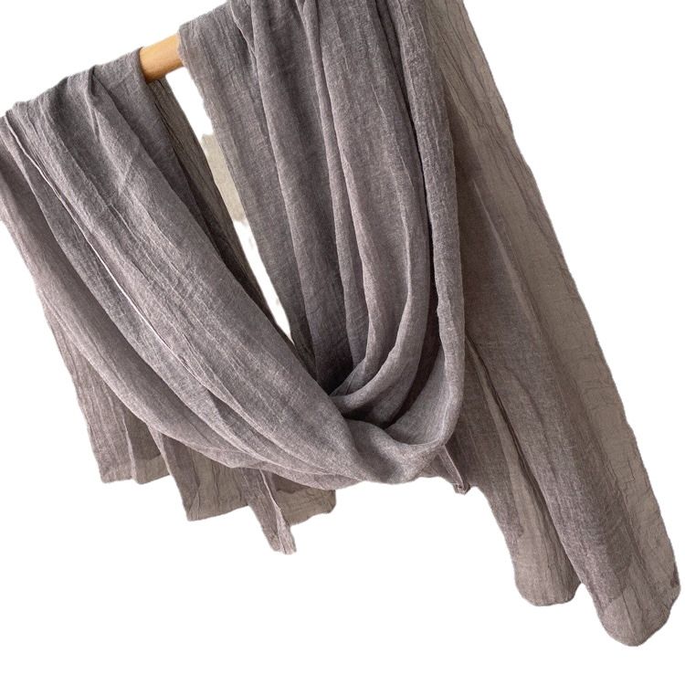 Sciarpa in lino tinta unita tie-dye per donna, sottile, versatile, in morbida seta e cotone, tinta unita, primaverile e autunnale_voghion.com