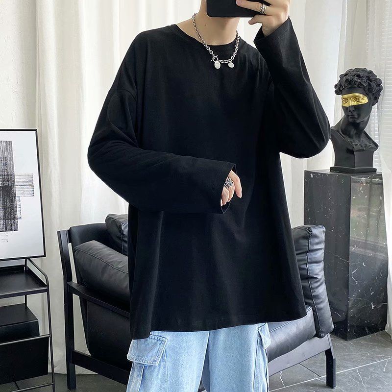 Herbstliches Langarmshirt für Herren, locker und vielseitig, trendige Marke, einfarbiges Basisoberteil, leeres Werbeshirt, T-Shirt_voghion.com