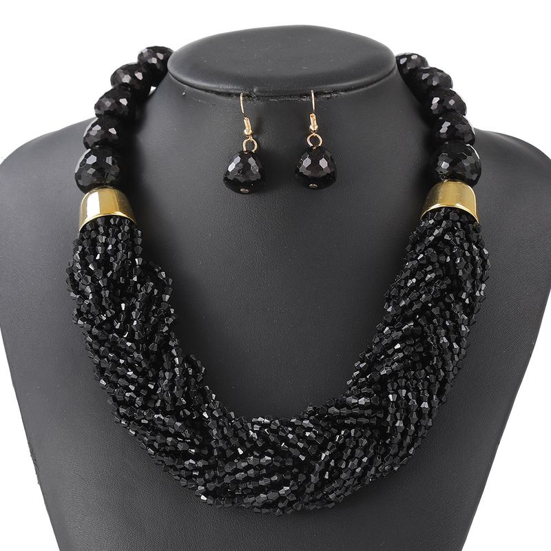 Woven Three-piece Beaded Rice Beads Multi-layer Exaggerated Retro Ethnic Bohemian Necklace Set Ladies_voghion.com