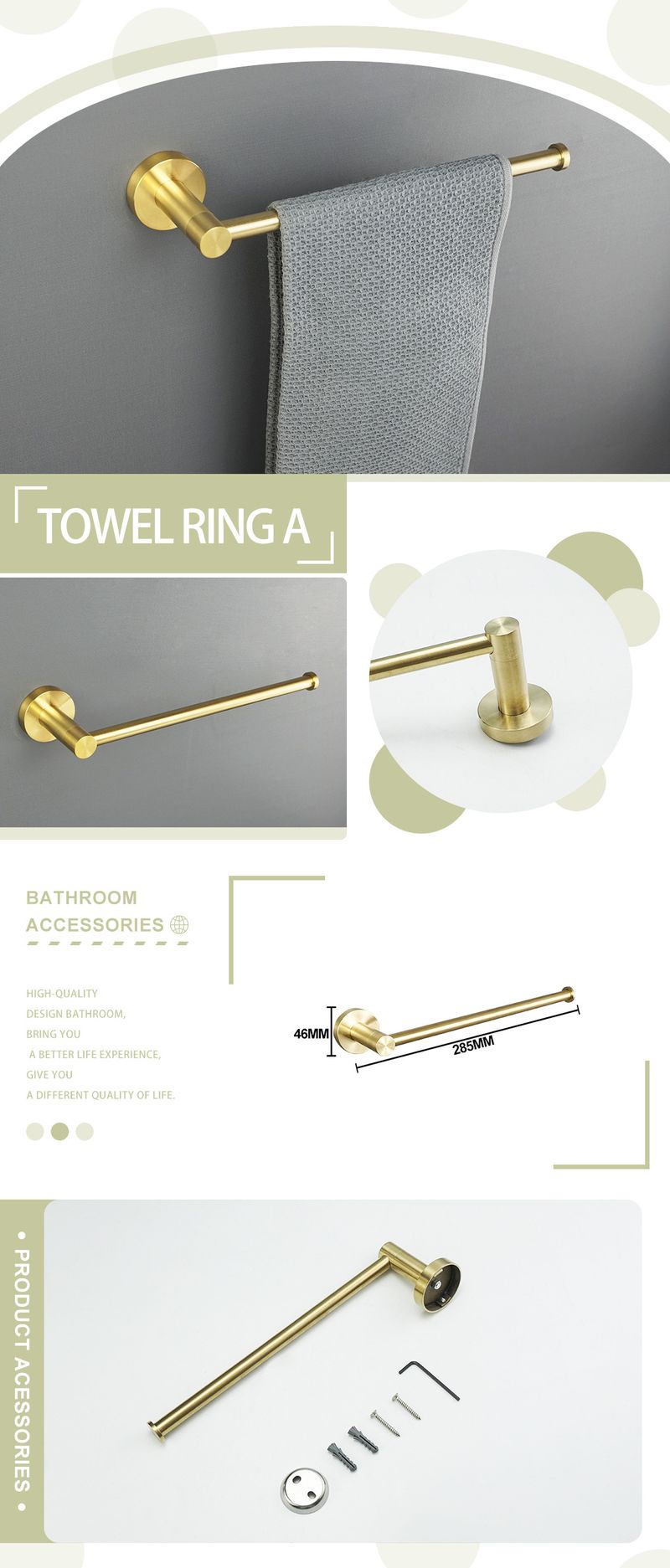 Escovado ouro 304 aço inoxidável toalheiro barra de toalha porta-lenços gancho para roupas linha gancho saboneteira banheiro pingente terno_voghion.com
