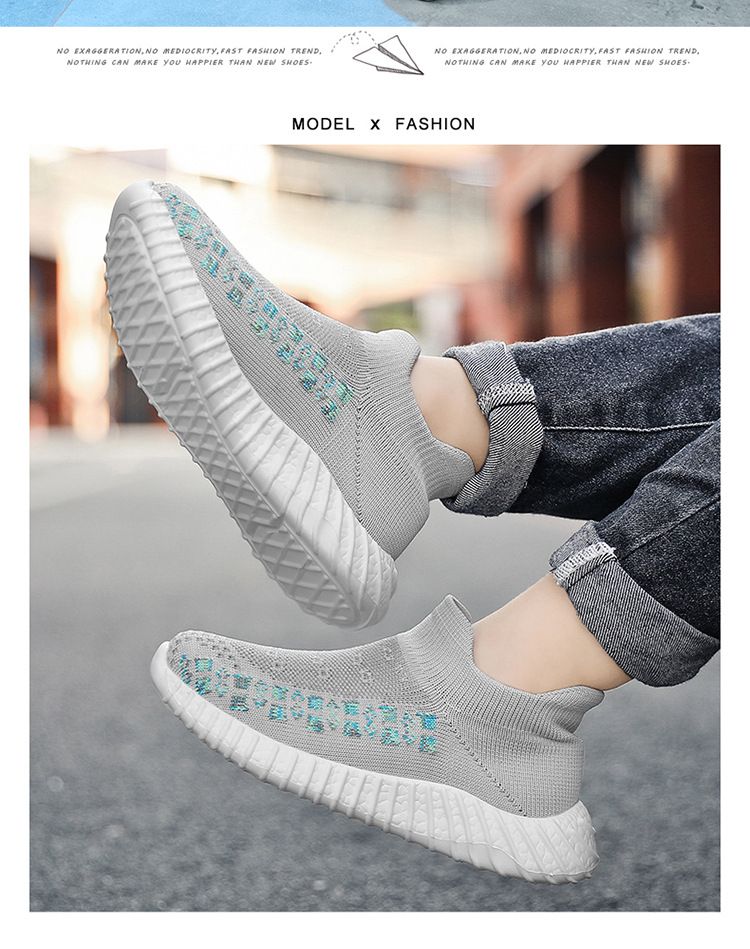 Ropa para niños Zapatillas deportivas informales para niños de cuatro estaciones Calcetines ligeros de punto volador para niños Zapatillas para niños de talla mediana y grande Zapatillas para niñas de un solo pie_voghion.com