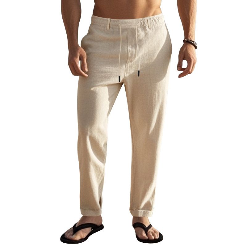 "Freizeithose aus Leinen für Herren - Atmungsaktive Sommerhose mit gerader Passform für Outdoor- und Strandkleidung (Weiß, Schwarz, Grau, Khaki, Armeegrün)"_voghion.com