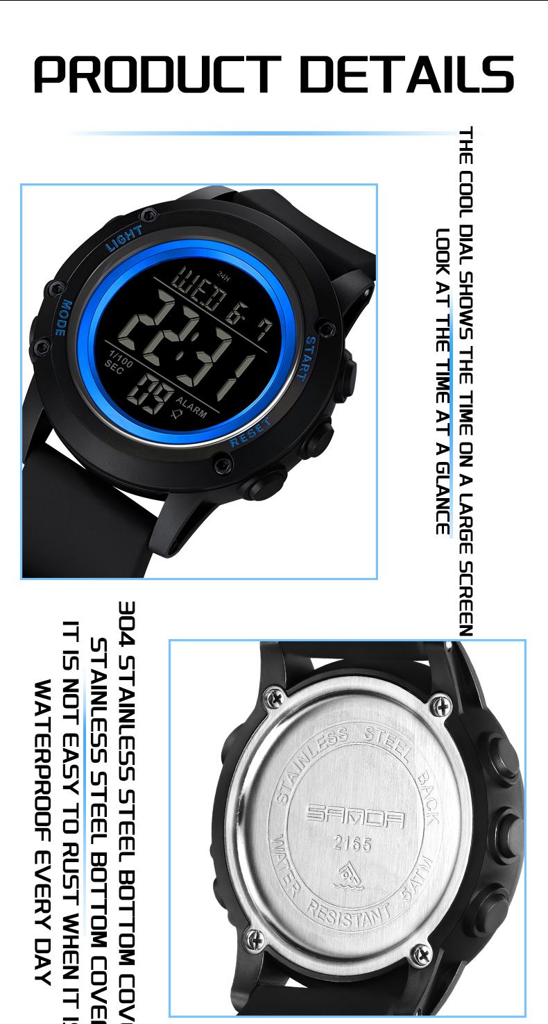 Orologio sportivo digitale con impermeabile fino a 50 m, sveglia multifunzione, cronometro, retroilluminazione a LED per uomini e donne, orologi elettronici per studenti multifunzione_voghion.com