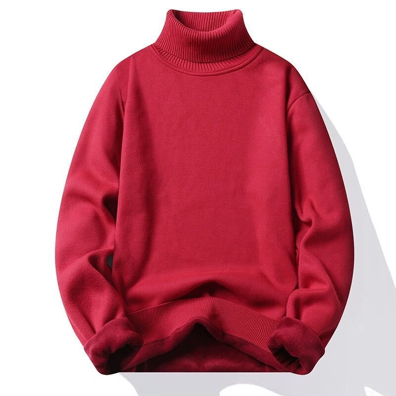 Einfarbiger Herbst- und Lockerer Strickpullover mit hohem Halsausschnitt für Männer im Winter, Herren-Basispullover, High-End-Pullover_voghion.com