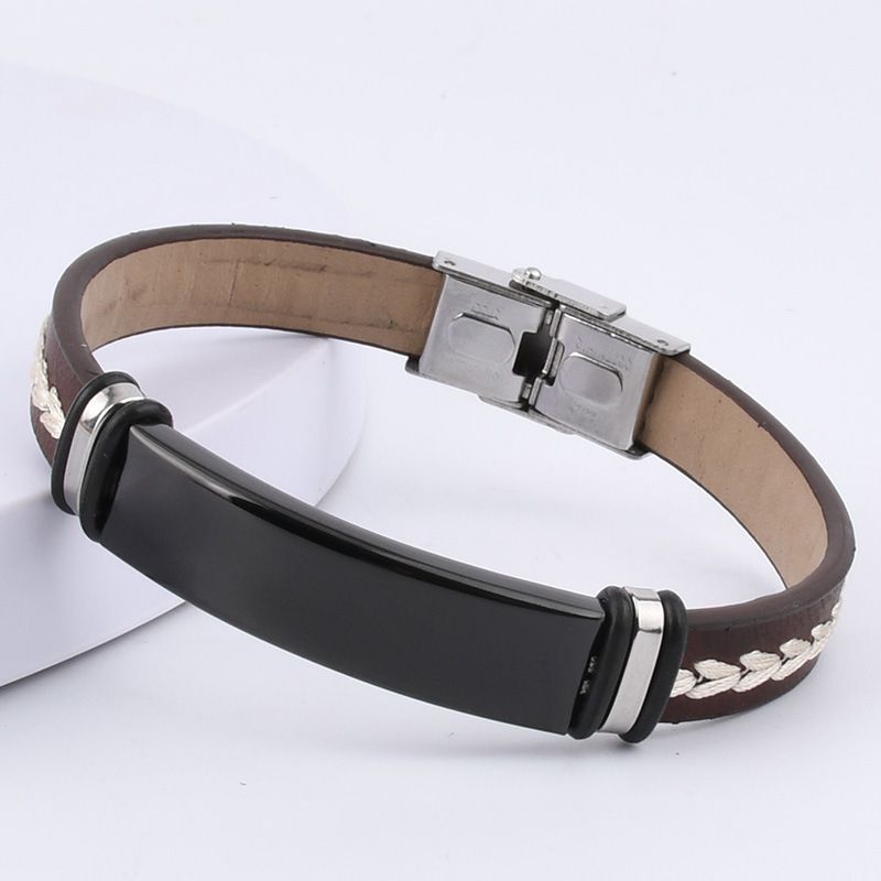 Bracciale unisex in acciaio inossidabile con incisione personalizzata in titanio, in corda intrecciata in pelle da uomo_voghion.com