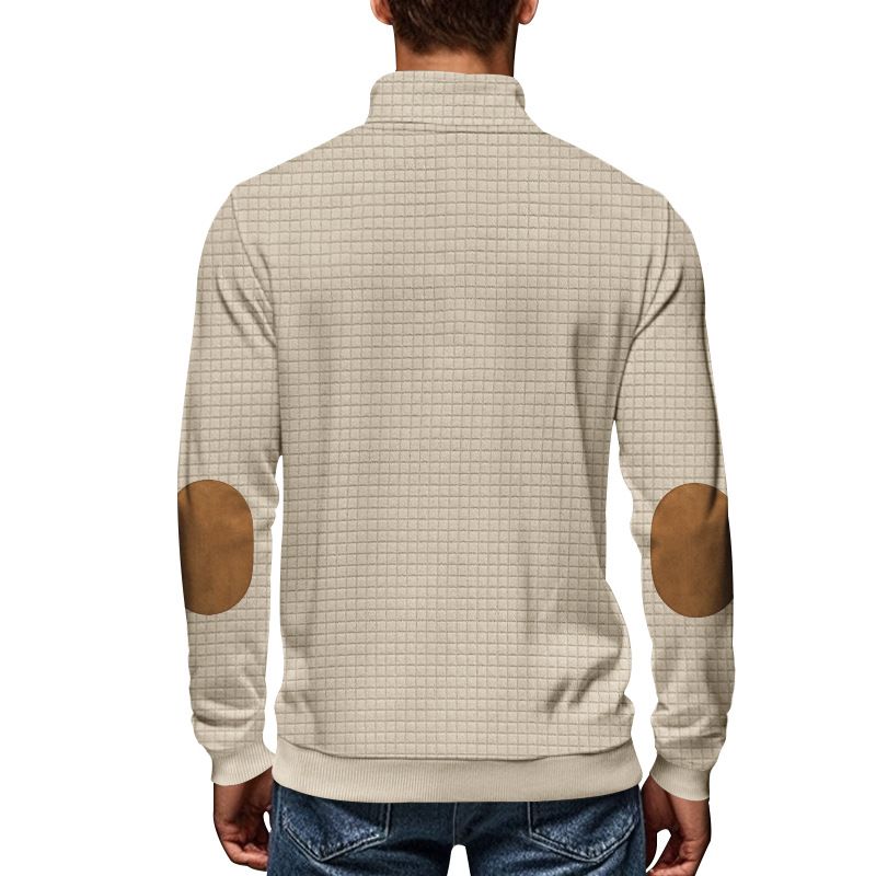 American Style Autumn Winter Men's Casual Sweatshirt Jacquard Small Square Embroidery Patchwork Stand Collar Loose Top_voghion.com