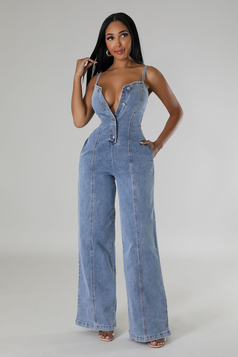Damenbekleidung Denim Jumpsuit Weite Beinhose_voghion.com